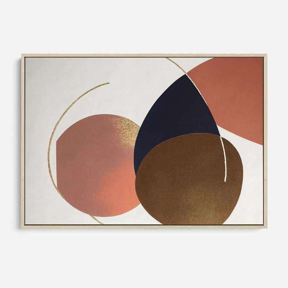 Obraz w ramie 120x80 - Pudrowe Kreacje - abstrakcyjne plamy koła złote linie modern art - rama drewno