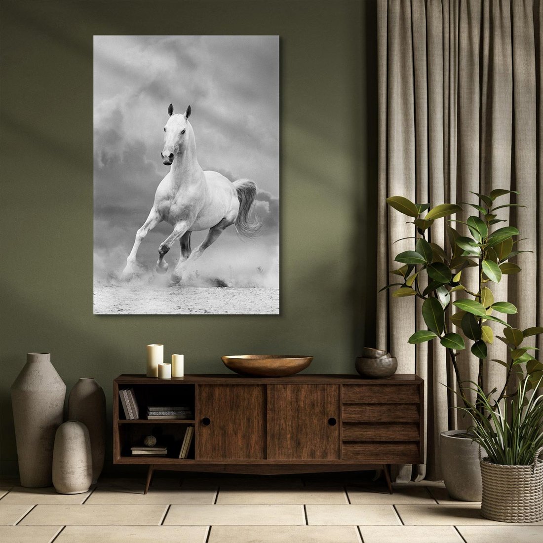 Obraz na płótnie 70x100 - Elegancja w Czarno-Białym - koń, biało