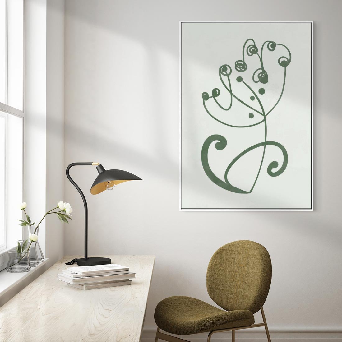 Obraz w ramie 70x100 - Zieleń Wyjątkowego Ukojenia - zielony odcień, abstrakcja - rama biała