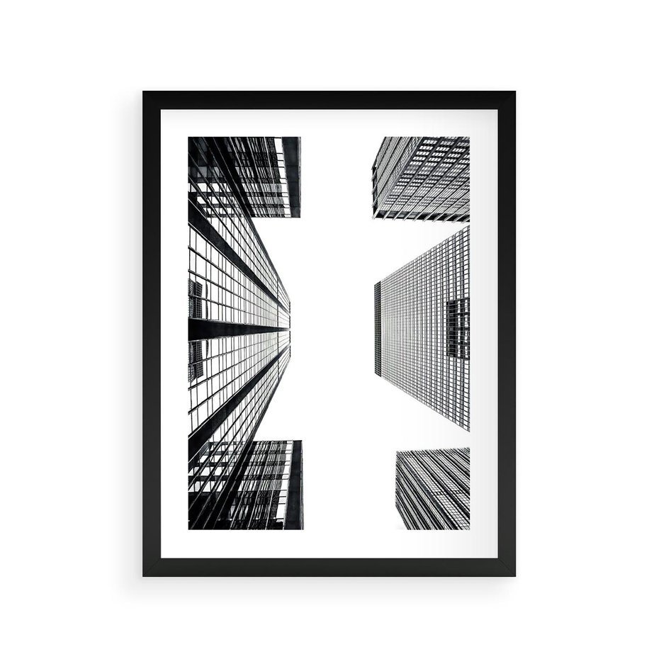 Plakat w ramie 30x40 - Architektoniczna Symetria - architektura, wysoki wieżowiec - rama czarna