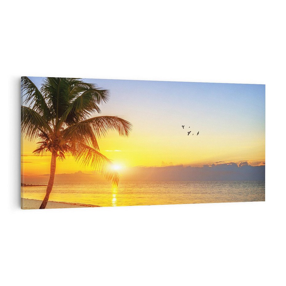Obraz na płótnie 120x60 - Słońce, plaża i palmy: romantyczny zachód - plaża, zachód