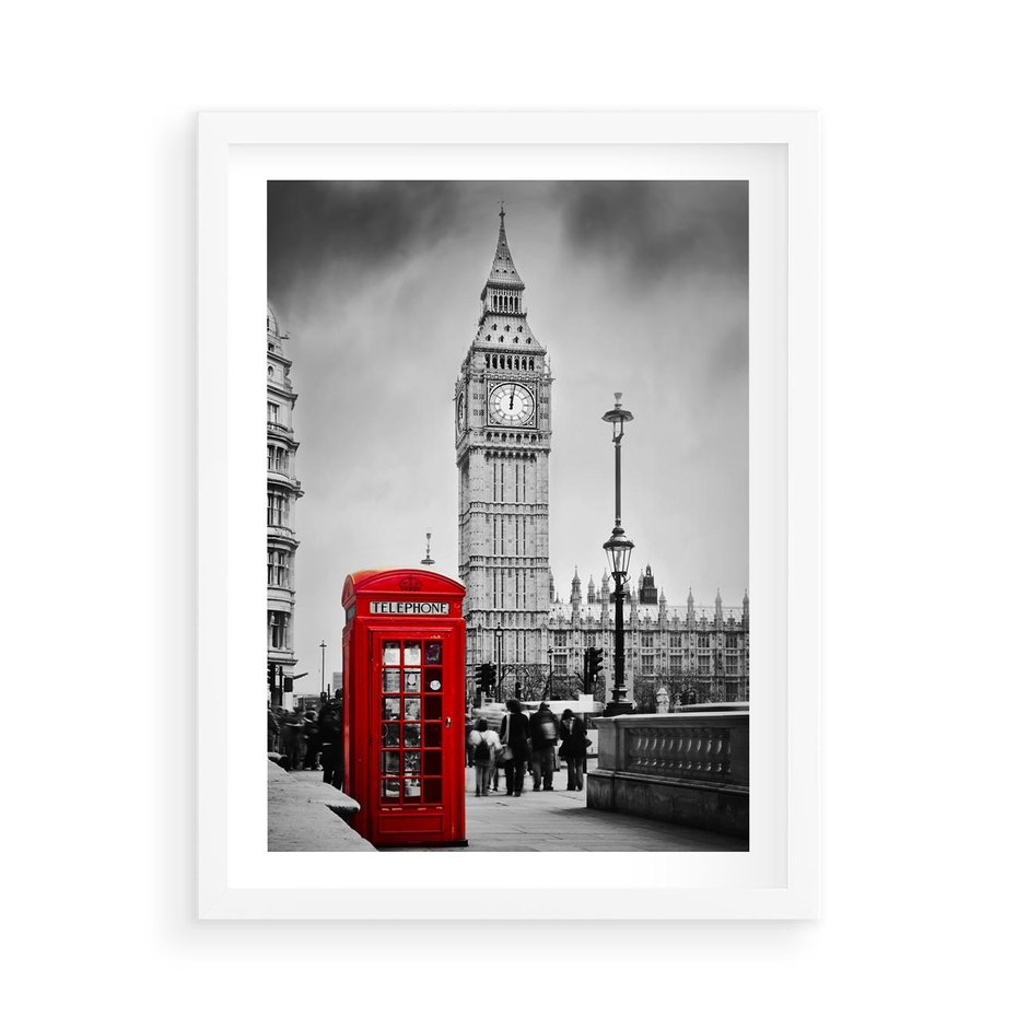 Plakat w ramie 50x70 - Ikoniczny Big Ben w Londynie - Big Ben, Londyn - rama biała