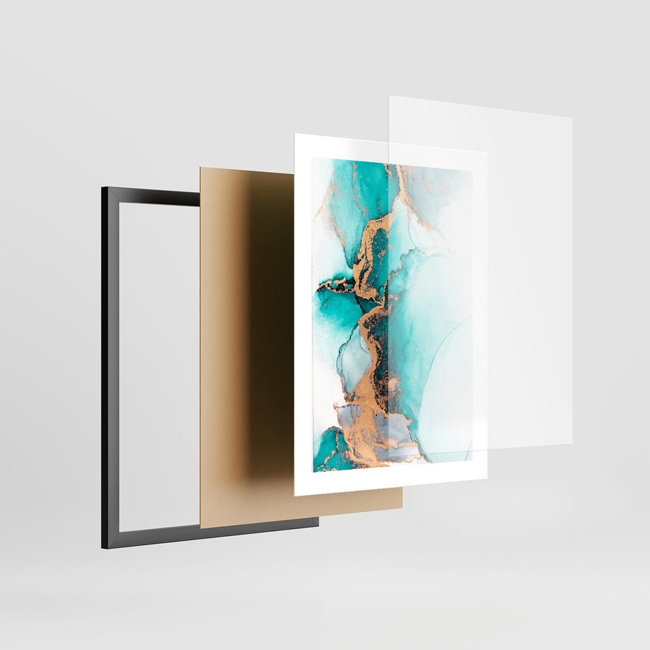 Plakat w ramie 30x40 - Elegancja i Subtelność - marmur, złoto - rama czarna