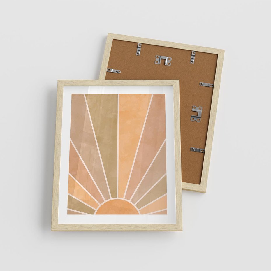 Plakat w ramie 40x50 - Grafika Boho w Odcieniach Pomarańczu - boho słońce, grafika - rama drewno