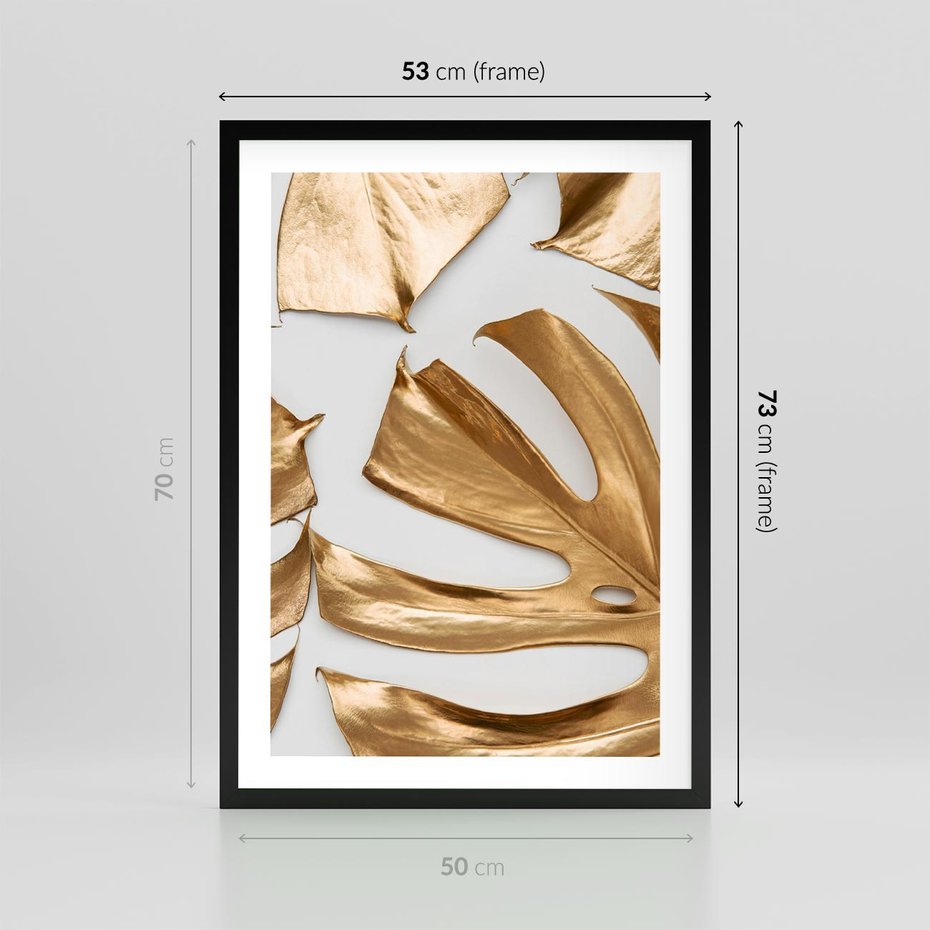 Plakat w ramie 50x70 - Siła Natury - złote, liście - rama czarna