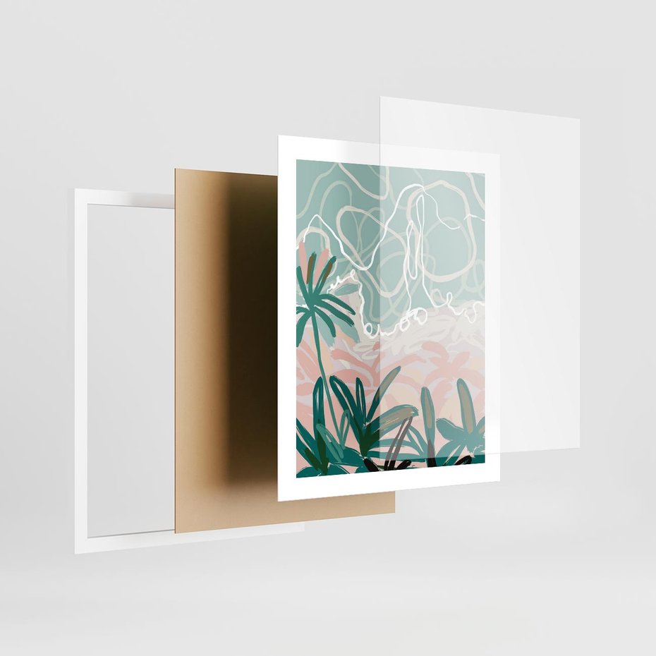 Plakat w ramie 40x50 - Rajski Stan - pastelowy krajobraz, nowoczesny plakat - rama biała