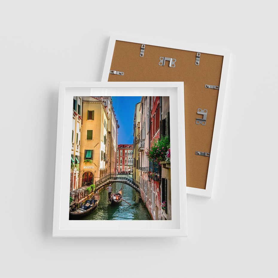 Plakat w ramie 40x50 - Romantyczna Gondola - Wenecja, gondola - rama biała