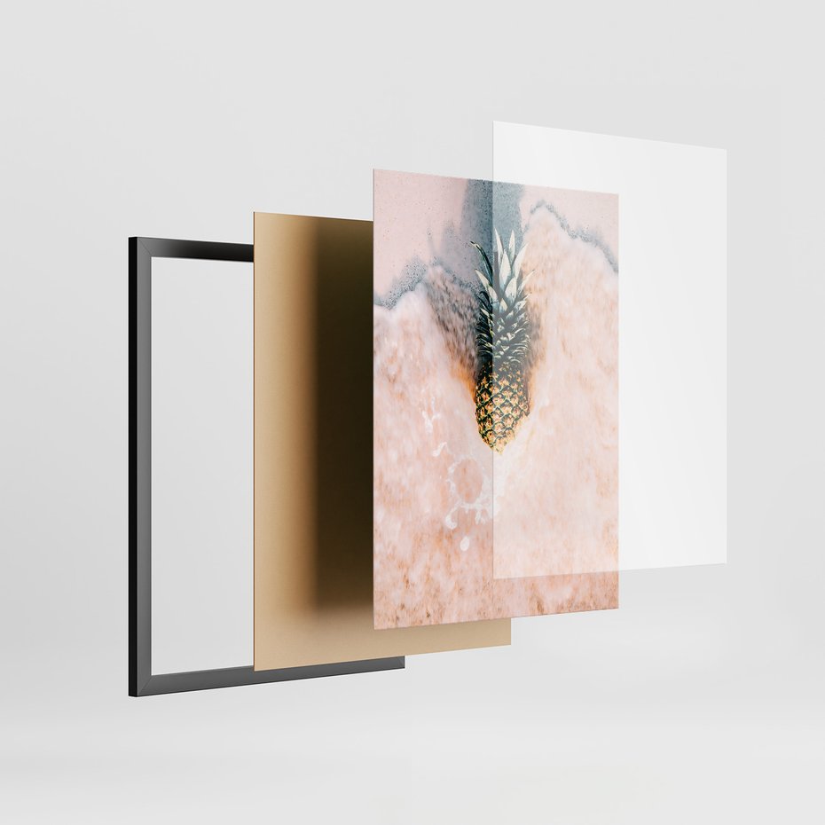 Zestaw obrazy w ramie 50x70 galeria - Plaża, morze, ananas, kokosy, palmy - rama czarna