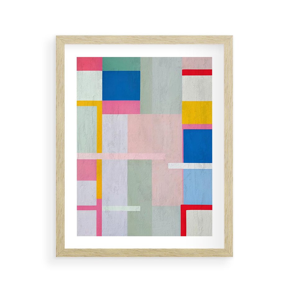 Plakat w ramie 40x50 - Rozbijające Granice Wyobraźni - abstrakcyjne geometryczne kształty, olejny obraz - rama drewno