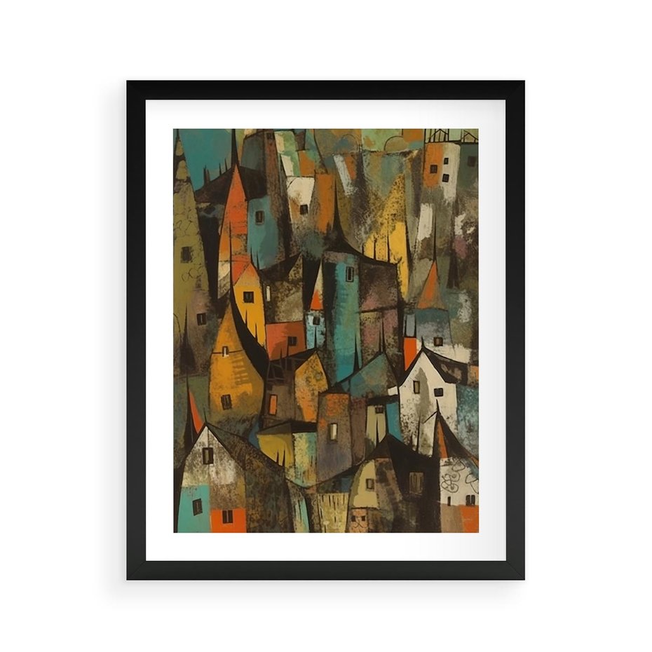 Plakat w ramie 40x50 - Przenikające Wizje - abstrakcyjny obraz, sztuka abstrakcji - rama czarna