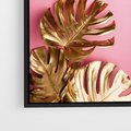 Obraz w ramie 50x50 - Luksusowa Elegancja - złote, liście - rama czarna
