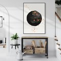 Obraz w ramie 70x100 - Wnętrza Marzeń - abstrakcyjna czarna plama, rozsiane pomarańczowe kropki - rama czarna
