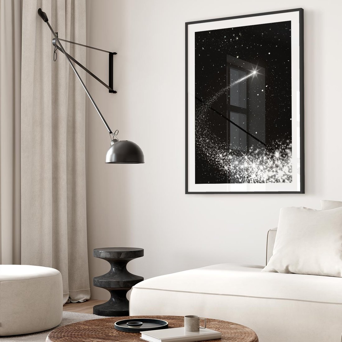 Plakat w ramie 50x70 - Kometa wśród gwiazd - kometa, gwiazdy - rama czarna