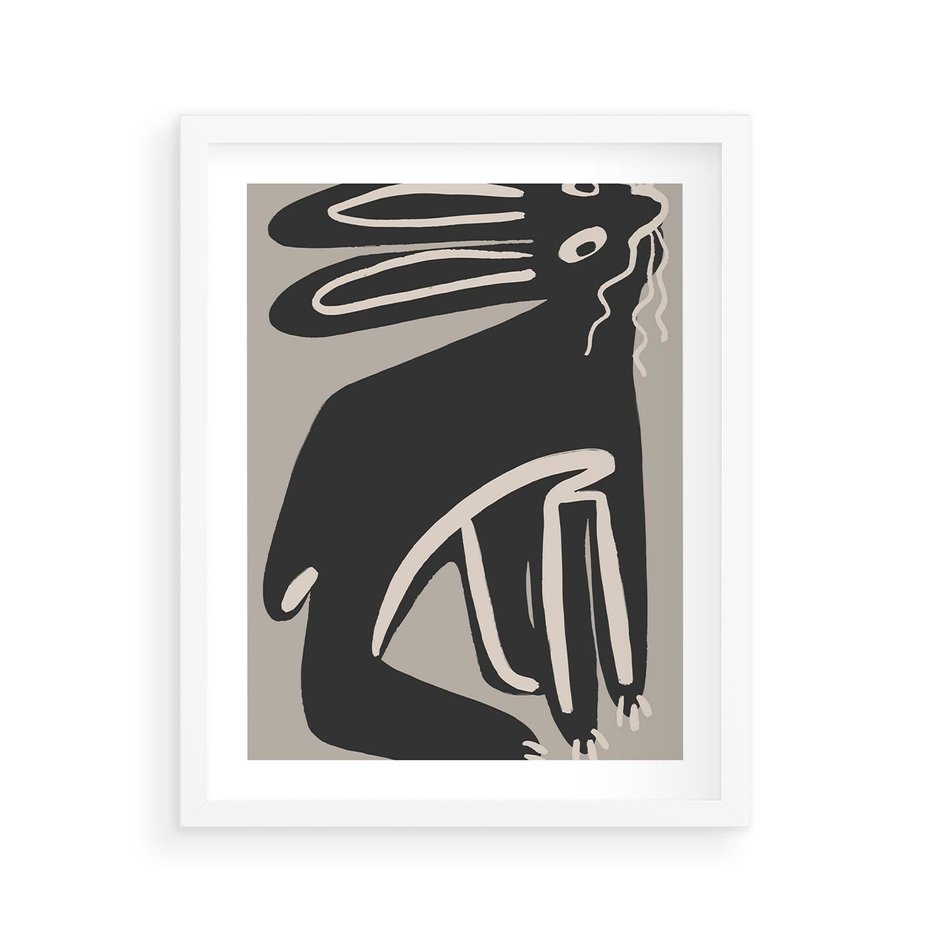 Plakat w ramie 40x50 - Konturujące Struktury - skandynawska sztuka, królik - rama biała