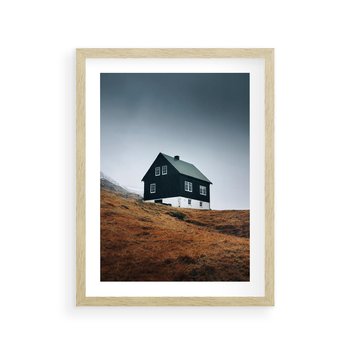 Plakat w ramie 40x50 - Ciepło i Przytulność - skandynawski, domek - rama drewno