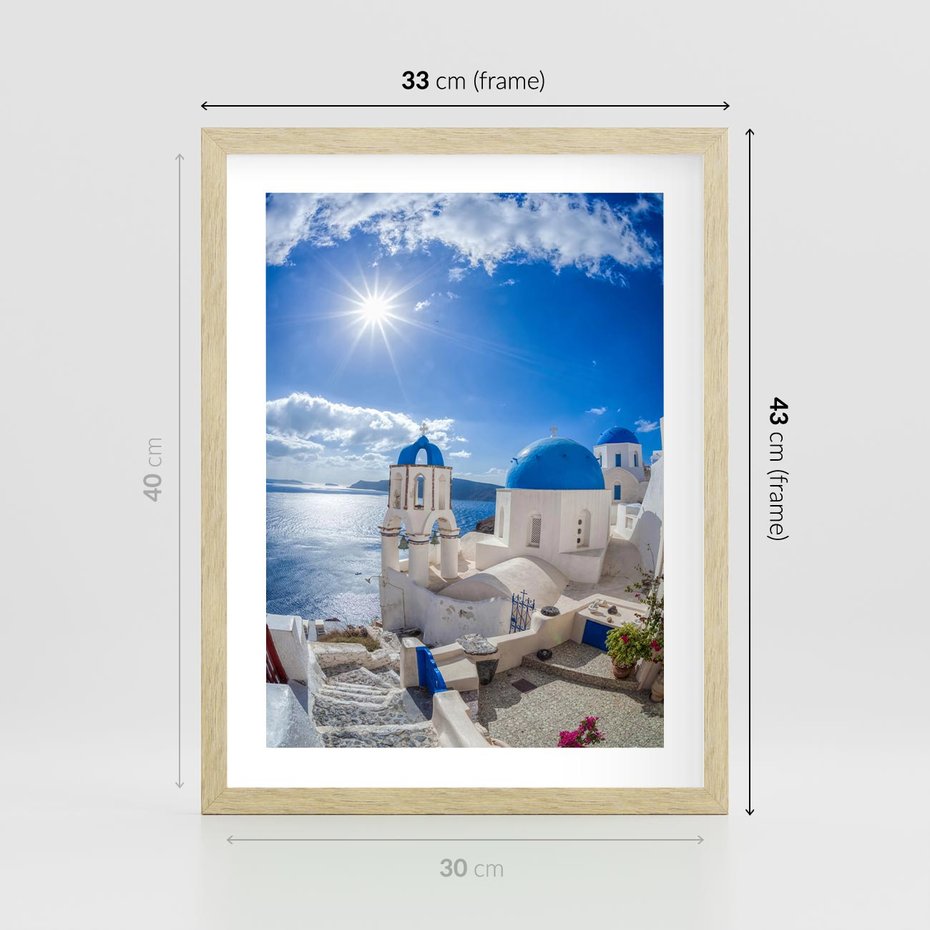 Plakat w ramie 30x40 - Uroki Santorini we Włoszech - Santorini, Włochy - rama drewno