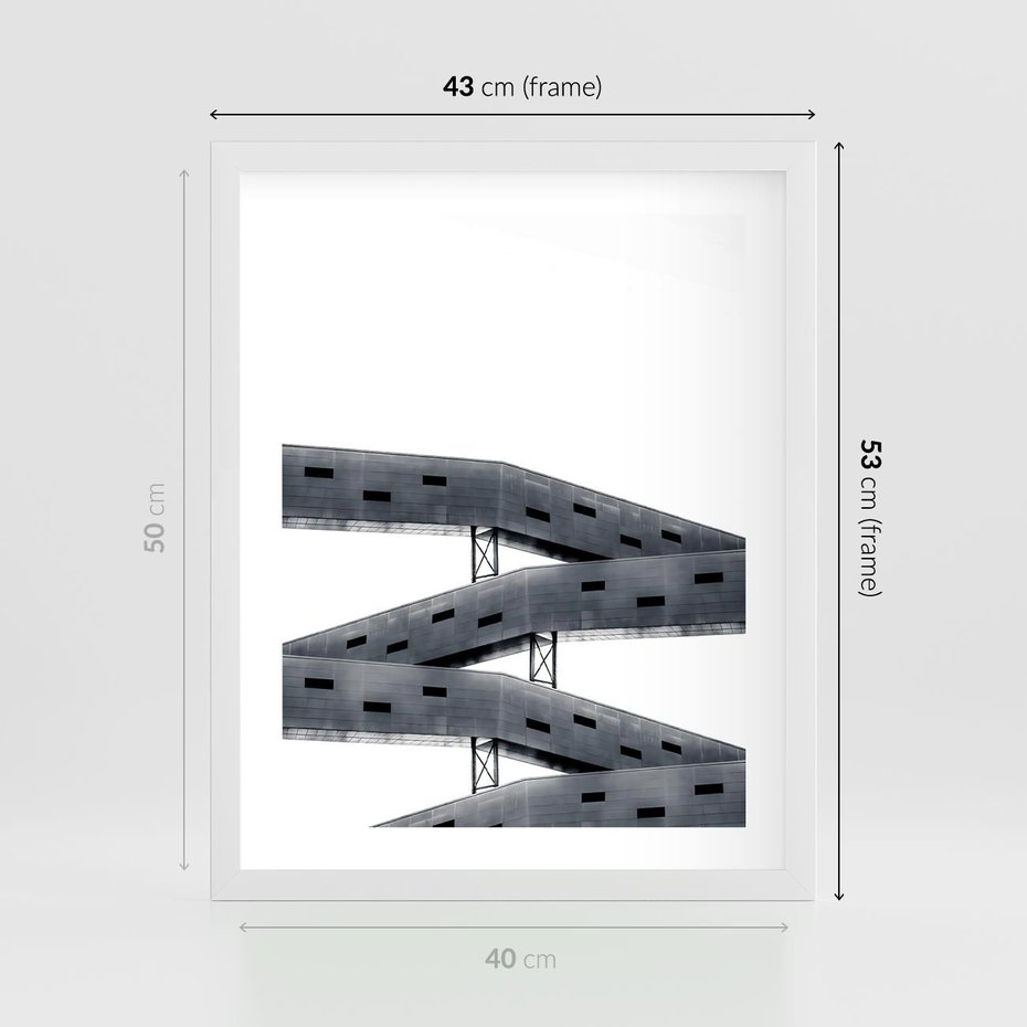 Plakat w ramie 40x50 - Monochromatyczna Sztuka Nowoczesnych Budynków - architektura, nowoczesne formy - rama biała