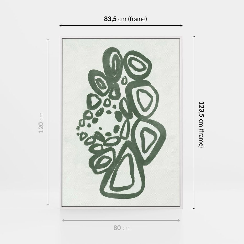 Obraz w ramie 80x120 - Migotliwe Widzenia Zieleni - zielona abstrakcja, zgaszona zieleń - rama biała
