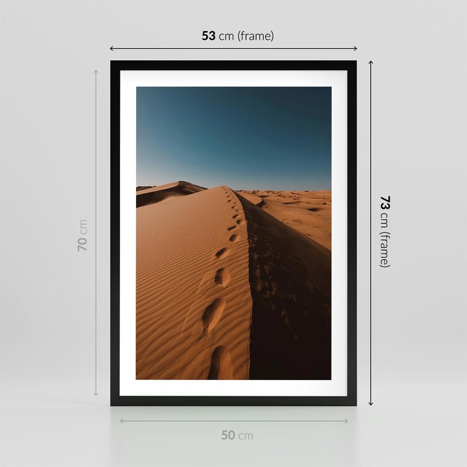 Plakat w ramie 50x70 - Piasek pustyni w ogniu - pustynia, piasek - rama czarna