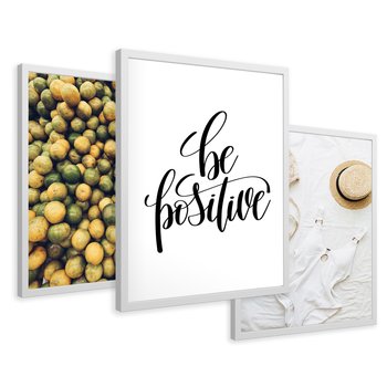 Zestaw obrazy w ramie 30x40 galeria - Cytryny, optymizm, typografia, napis - rama biała