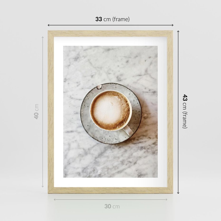 Plakat w ramie 30x40 - Kawa w Perfekcji - kawa w filiżance, cappuccino - rama drewno