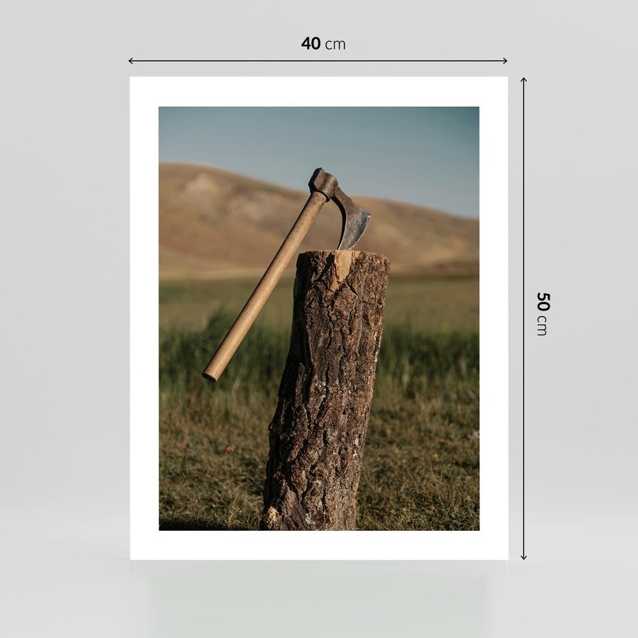 Plakat bez ramy 40x50 - Lasowa siła w drewnie - las, siekiera