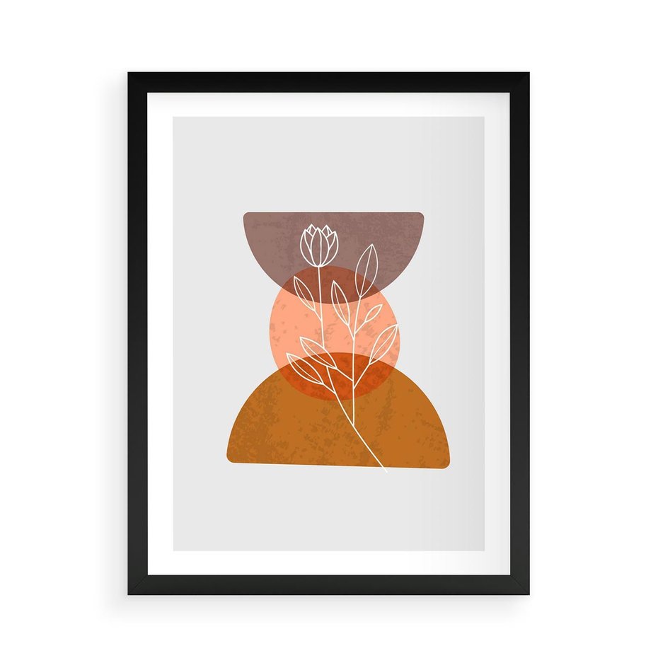 Plakat w ramie 50x70 - Kwiatowa Akwarela - akwarelowe kształty, brąz - rama czarna