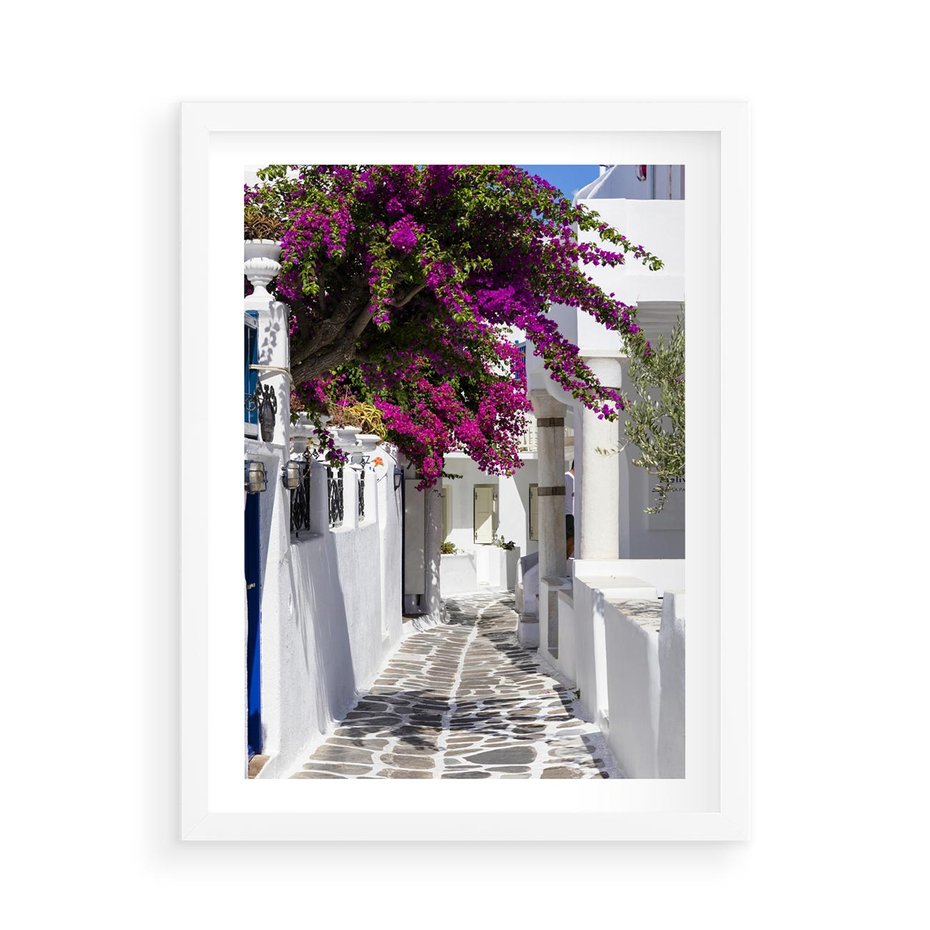 Plakat w ramie 50x70 - Mroczna Tajemnica - uliczka, perspektywa - rama biała