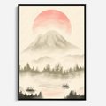 Obraz w ramie 70x100 - Przyroda Japonii - japońska akwarela, góry - rama czarna
