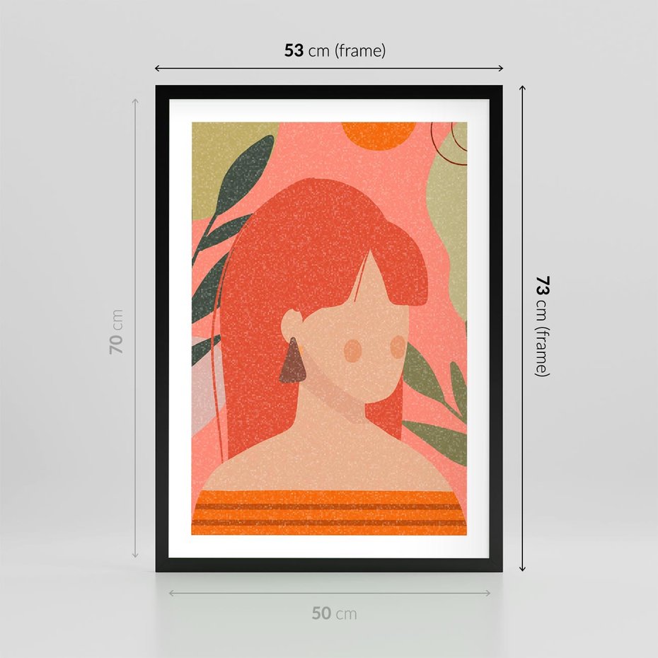 Plakat w ramie 50x70 - Kobieca Refleksja - nowoczesny plakat, styl retro - rama czarna