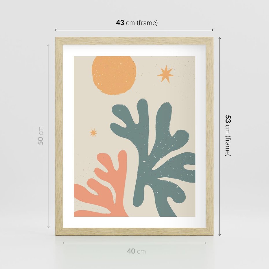 Plakat w ramie 40x50 - Inspirująca Równowaga - boho formy, kształty - rama drewno