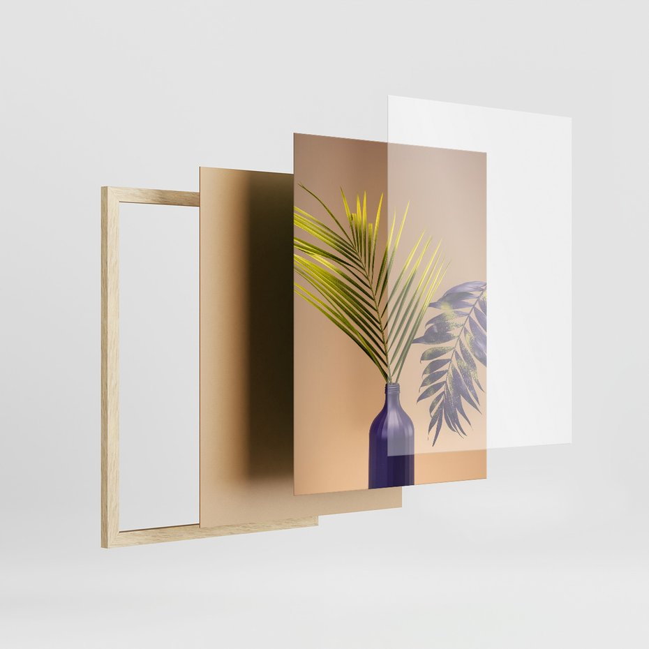 Zestaw obrazy w ramie 30x40 galeria - Palmy, paprocie, liście, pastele - rama drewno