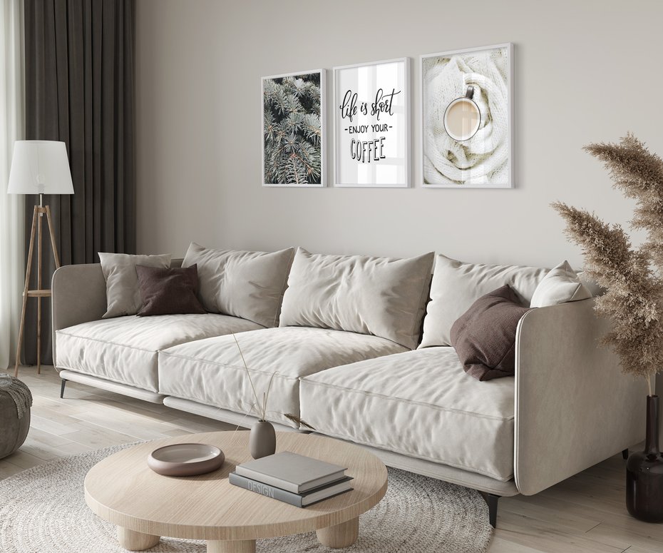 Zestaw obrazy w ramie 40x50 galeria - Kawa, zima, koc - rama biała