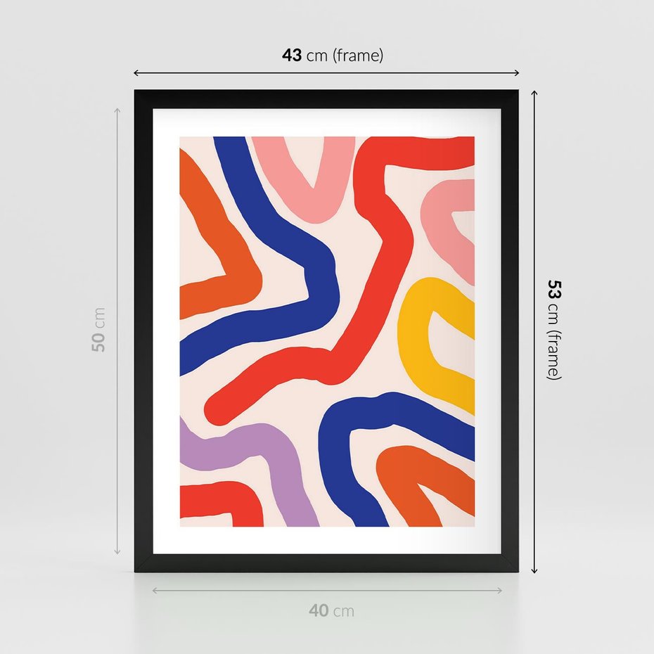 Plakat w ramie 40x50 - Intrygujące Widzenia - abstrakcyjny kolorowy obraz, kolorowe linie - rama czarna