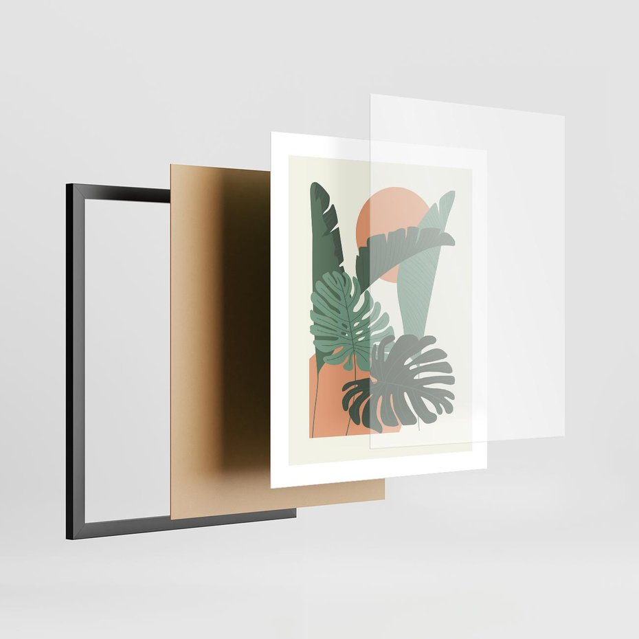 Plakat w ramie 40x50 - Abstrakcyjne Tropiki - liście, rośliny tropikalne w graficznym stylu - rama czarna