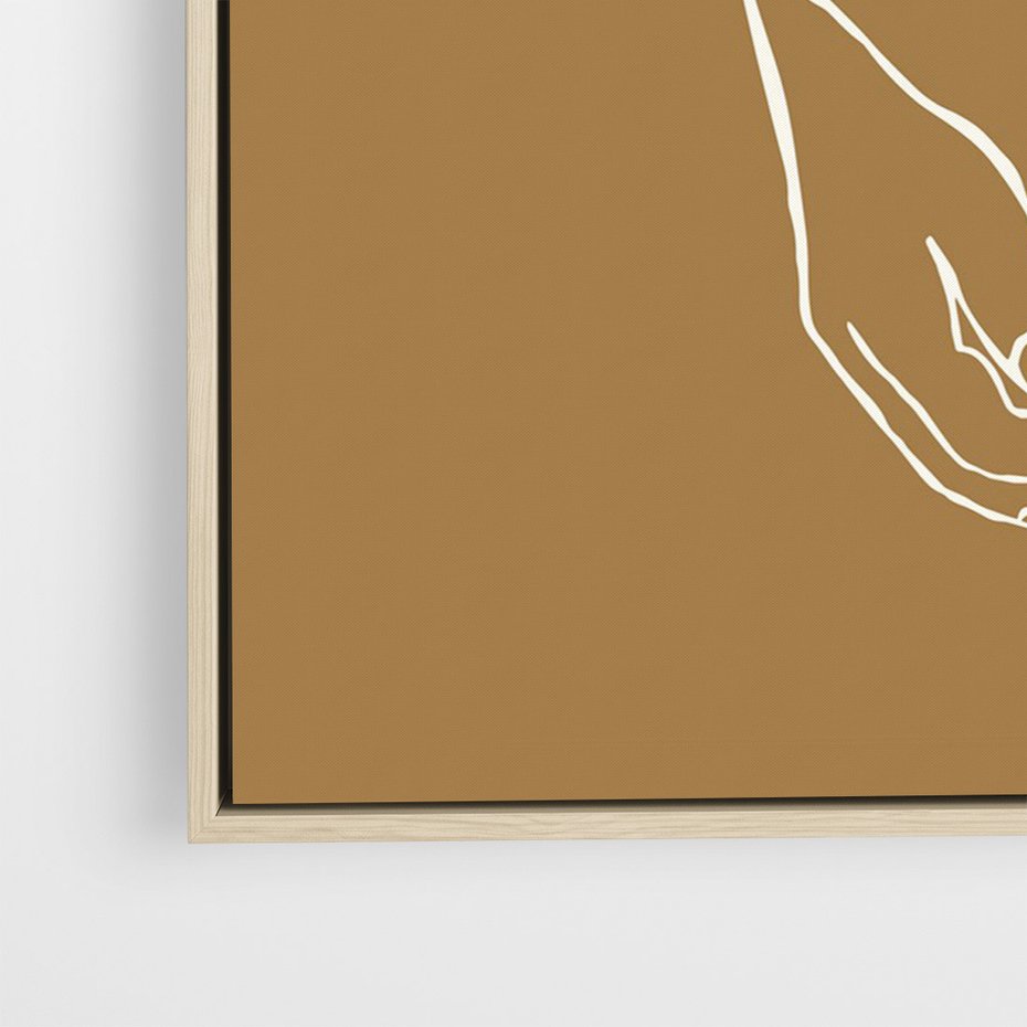 Obraz w ramie 70x100 - Splecione Dłonie - szkic, minimalizm - rama drewno