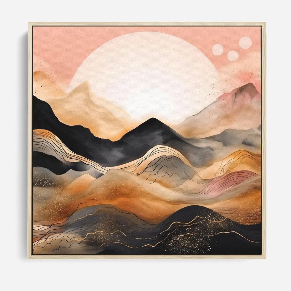 Obraz w ramie 50x50 - Grafika Zachodu - nowoczesna grafika, odcienie pastelowe - rama drewno