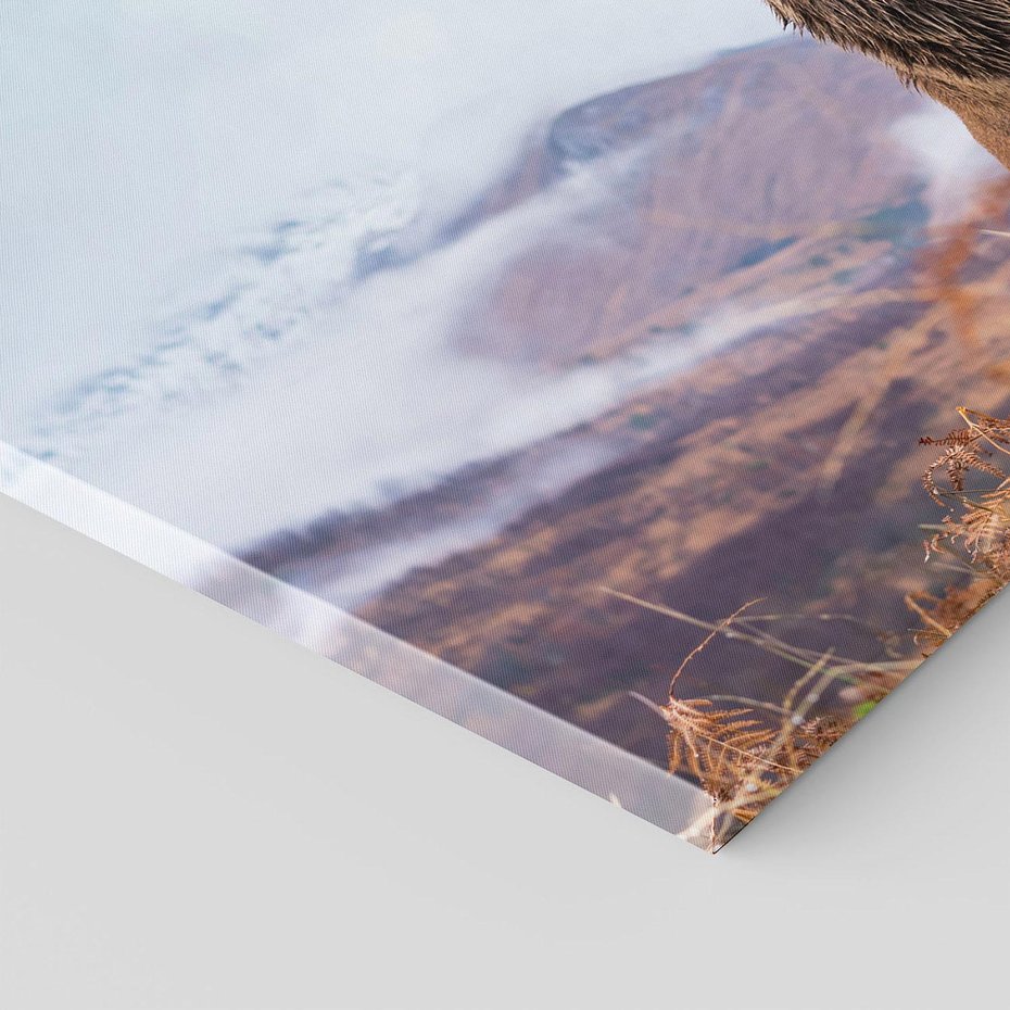 Obraz na płótnie 120x80 - Jeleń w Uśpionym Krajobrazie - jeleń na tle gór, ośnieżone góry