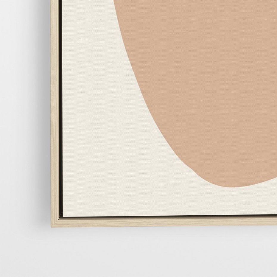 Obraz w ramie 50x70 - Beżowa Synergia - beżowa abstrakcyjna kompozycja, czarny akcent - rama drewno