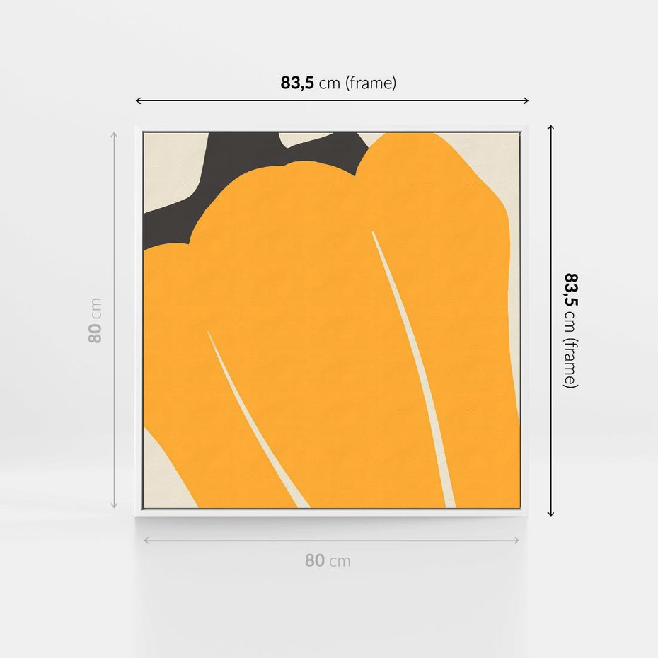 Obraz w ramie 80x80 - Migocące Formy - abstrakcyjny minimalistyczny obraz, żółta papryczka - rama biała