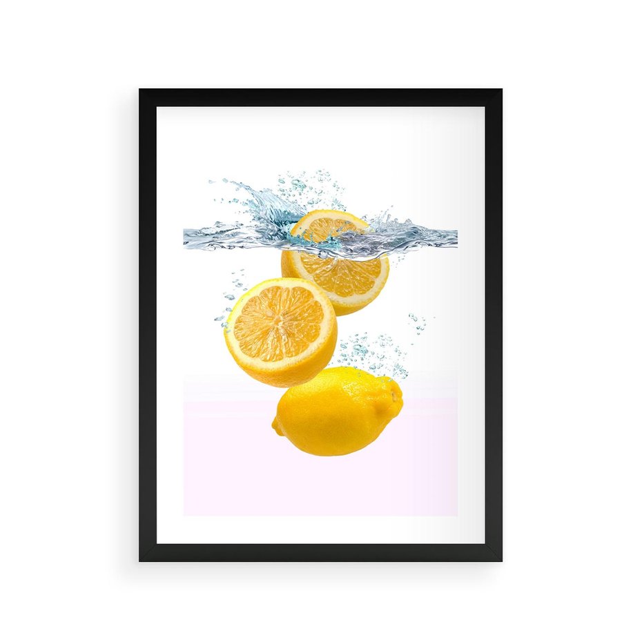Plakat w ramie 30x40 - Świeże cytryny pełne smaku - cytryny, owoce - rama czarna