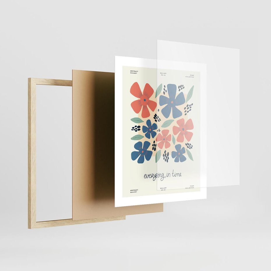 Plakat w ramie 40x50 - Kształtując Marzenia - kwiaty, nowoczesna abstrakcja - rama drewno