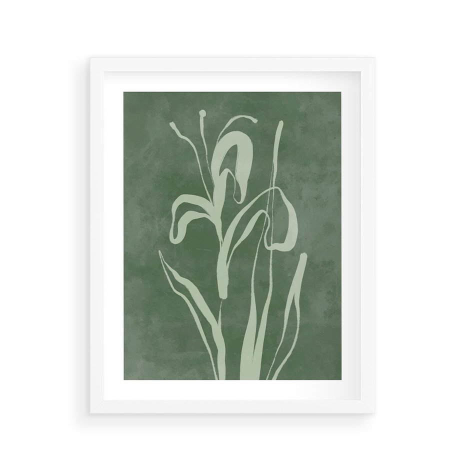 Plakat w ramie 40x50 - Zielony Oddech - zielona abstrakcja, zgaszona zieleń - rama biała
