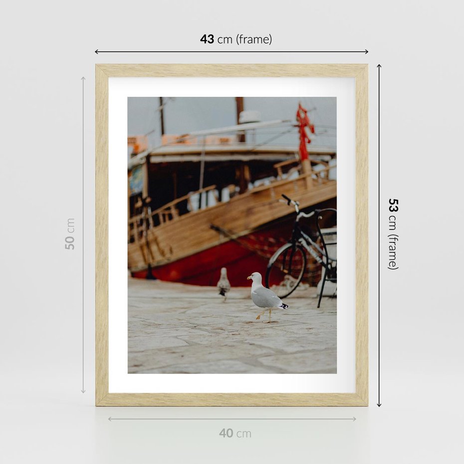 Plakat w ramie 40x50 - Przygoda na Horyzoncie - port, statek - rama drewno