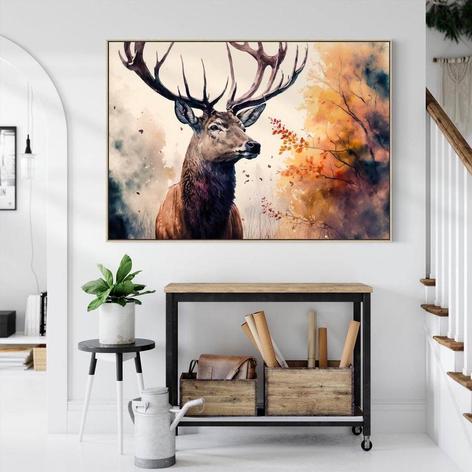 Obraz w ramie 70x50 - Jesienny Monarcha Lasu - grafika komputerowa, na podstawie obrazu - rama drewno