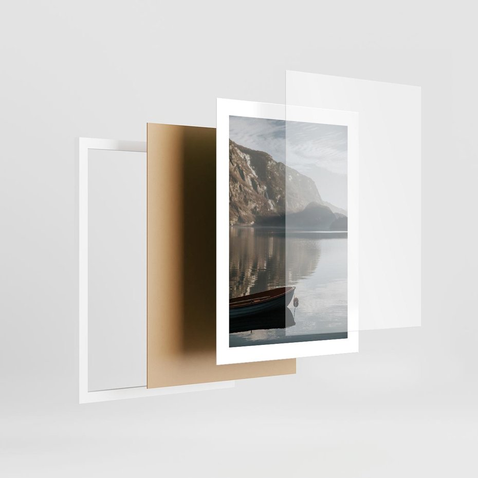 Plakat w ramie 30x40 - Refleksje Natury - morze, łódka - rama biała