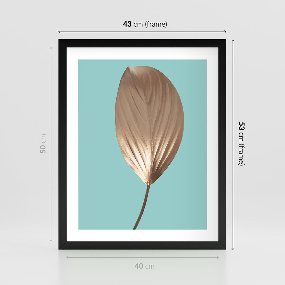 Plakat w ramie 40x50 - Delikatna Harmonia - złote, liście - rama czarna