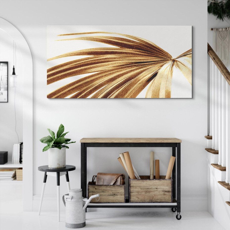 Obraz na płótnie 120x60 - Egzotyczny Blask - złote, liście