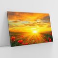 Obraz na płótnie 100x70 - Magia zachodu słońca na łące z makami - łąka, zachód słońca