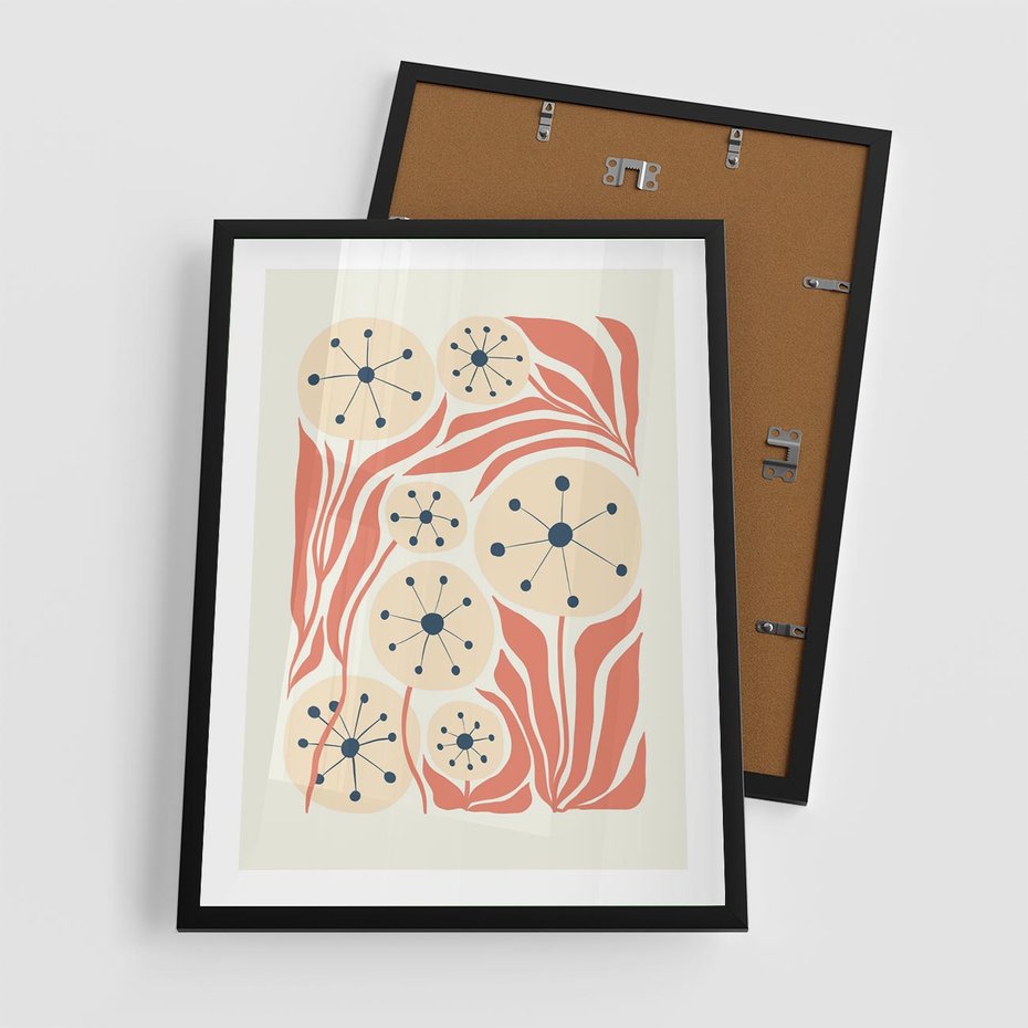 Plakat w ramie 50x70 - Impresje Harmonii - abstrakcyjne kwiaty, rośliny - rama czarna